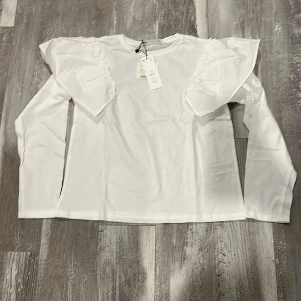 Zara White Ruffled Poplin Top